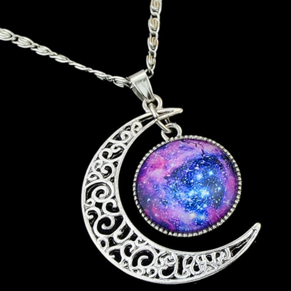 ⭐ Mystical Moon Cosmic Galaxy Necklace ⭐ - Picture 2 of 3
